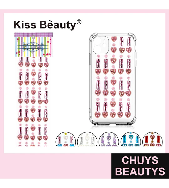 Gemas Adhesivas Decorativas de Cristales Corazón y Rectángulo Kiss Bèauty