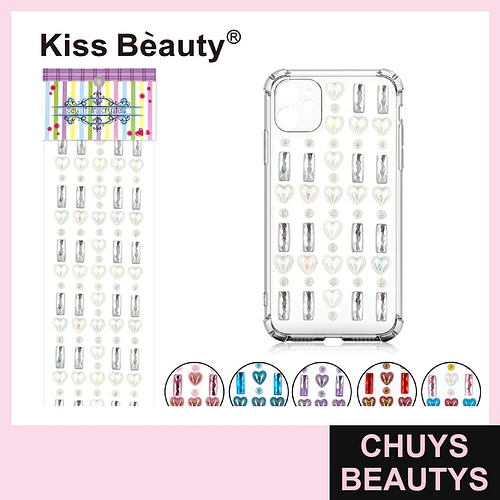 Adhesivos decorativos Kiss Bèauty con cristales de corazón y rectangulares - Chuys Beautys | Chuys Beautys