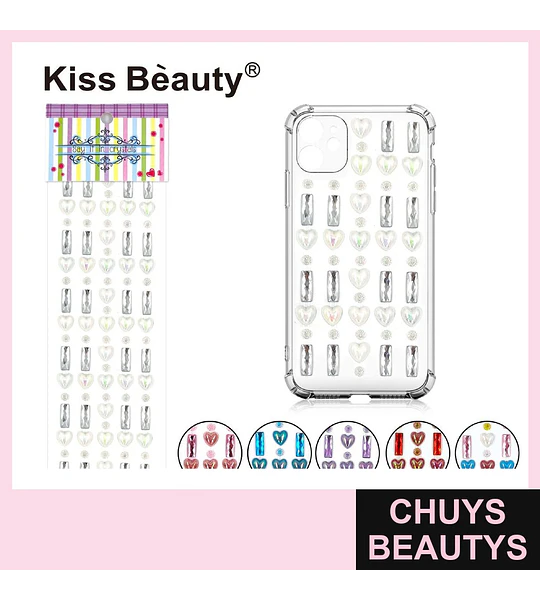 Adhesivos decorativos Kiss Bèauty con cristales de corazón y rectangulares