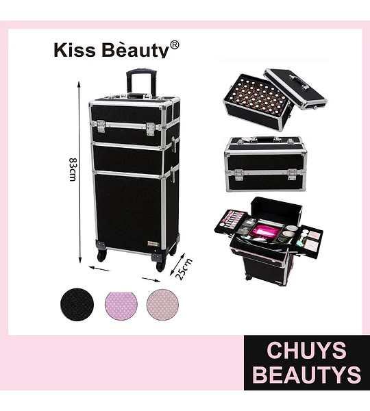 Maleta de Maquillaje Profesional Modular con Ruedas Kiss Bèauty de 3 Niveles