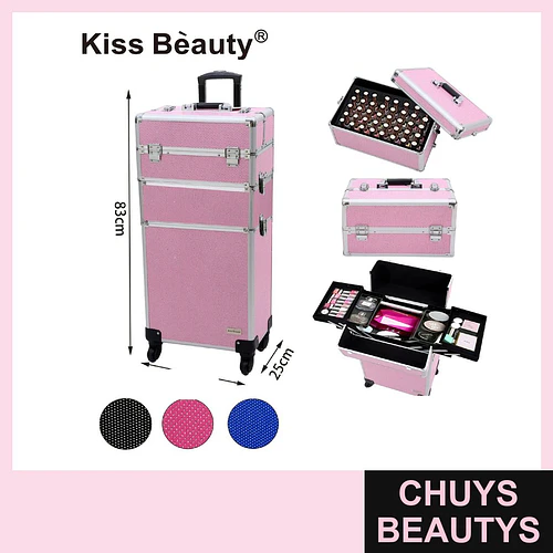 Maleta de Maquillaje Profesional Modular con Ruedas Kiss Bèauty Rosa - Chuys Beautys | Chuys Beautys