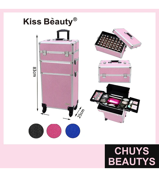 Maleta de Maquillaje Profesional Modular con Ruedas Kiss Bèauty Rosa