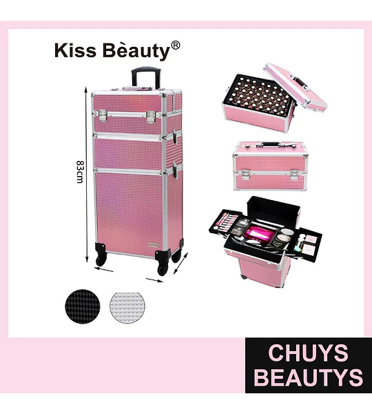 Maleta de Maquillaje Profesional con Ruedas Kiss Bèauty Rosa 83cm