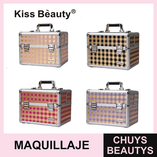 Estuche Organizador de Maquillaje Profesional Kiss Beauty con Diseño Cuadros - Chuys Beautys | Chuys Beautys