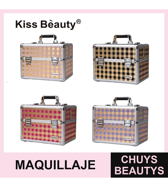 Estuche Organizador de Maquillaje Profesional Kiss Beauty con Diseño Cuadros