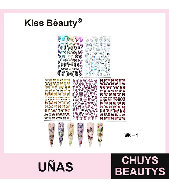 Stickers de Uñas Mariposas Variadas Kiss Bèauty para Decoración Manicura