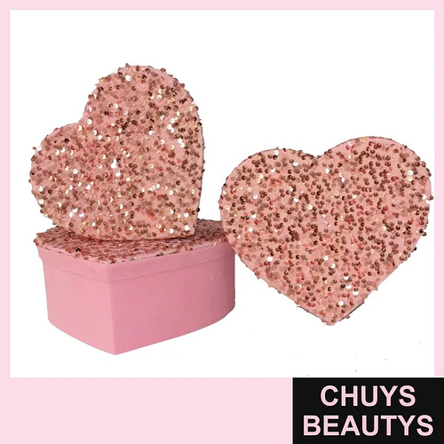 Cajas de regalo decorativas en forma de corazón con lentejuelas rosadas - Chuys Beautys | Chuys Beautys