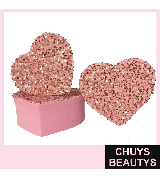 Cajas de regalo decorativas en forma de corazón con lentejuelas rosadas