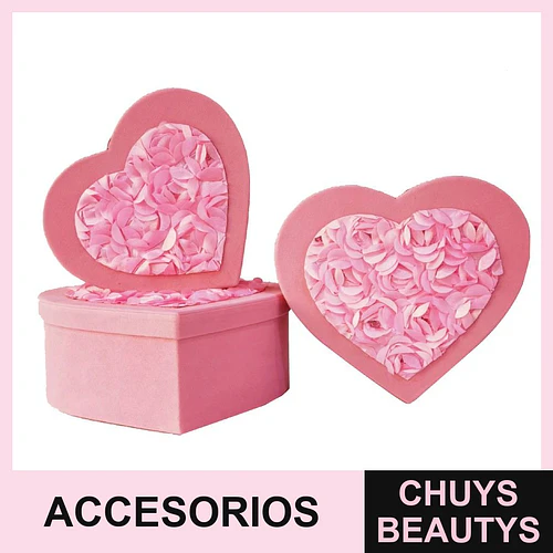 Caja de regalo corazón rosa con diseño floral de pétalos para accesorios - Chuys Beautys | Chuys Beautys