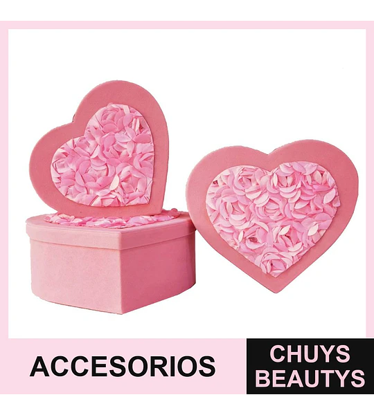 Caja de regalo corazón rosa con diseño floral de pétalos para accesorios