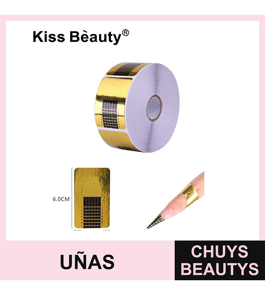 Moldes autoadhesivos dorados Kiss Bèauty para extensión de uñas acrílicas y gel