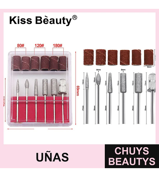 Set profesional de fresas y bandas de lijado Kiss Beauty para uñas