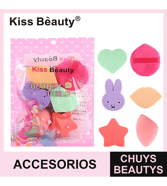 Set de Esponjas y Puffs de Maquillaje Multiforma Kiss Beauty