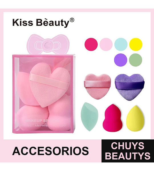 Set de Esponjas y Borlas de Maquillaje Corazón Kiss Bèauty