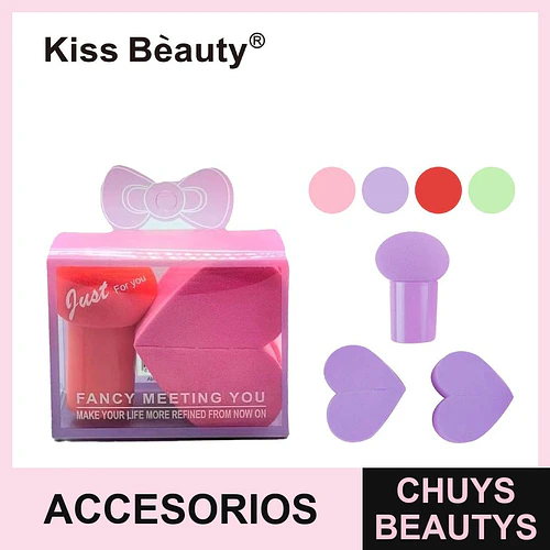 Set de esponjas de maquillaje Kiss Bèauty® con formas variadas y estuche - Chuys Beautys | Chuys Beautys