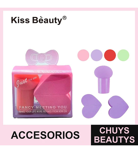 Set de esponjas de maquillaje Kiss Bèauty® con formas variadas y estuche