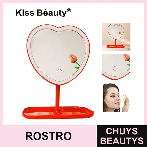 Espejo de Maquillaje LED Corazón con Base Organizadora Kiss Bèauty - Chuys Beautys | Chuys Beautys