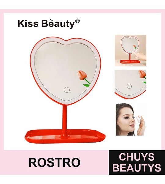 Espejo de Maquillaje LED Corazón con Base Organizadora Kiss Bèauty