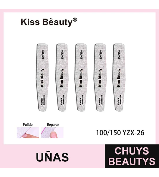 Limas de Uñas Doble Cara 100/150 Lavables Kiss Bèauty Profesional