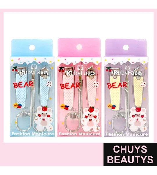 Set de Manicura Infantil RubyFace Diseño Oso Kawaii Colores Pastel