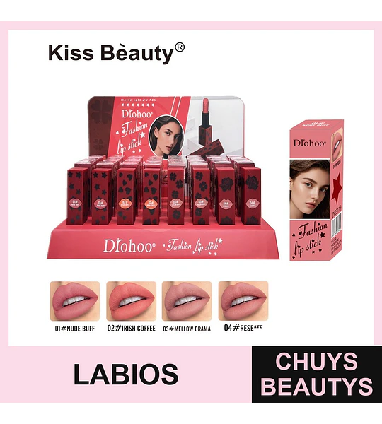 Labial Mate Suave Diohoo Fashion Lipstick con 4 Tonos Vibrantes
