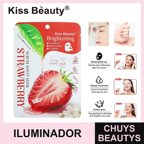 Mascarilla Facial Iluminadora Hidratante de Fresa Kiss Beauty - Chuys Beautys | Chuys Beautys
