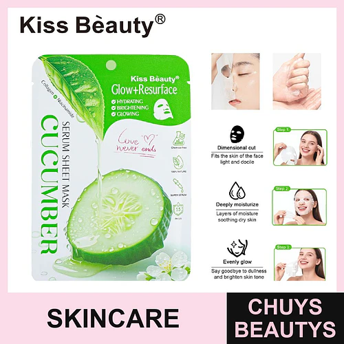 Mascarilla Facial de Tela Kiss Beauty Pepino Glow+Resurface Hidratante - Chuys Beautys | Chuys Beautys