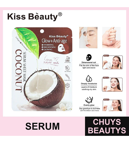 Mascarilla Facial Serum de Coco Kiss Beauty Glow+Anti-age