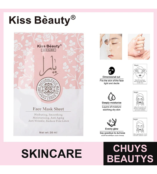 Mascarilla Facial en Hoja Kiss Beauty Skin Clinic Hidratante y Anti-Edad