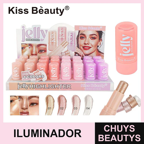 Iluminador en Barra Efecto Jelly 3-en-1 Kiss Beauty con 4 Tonos - Chuys Beautys | Chuys Beautys