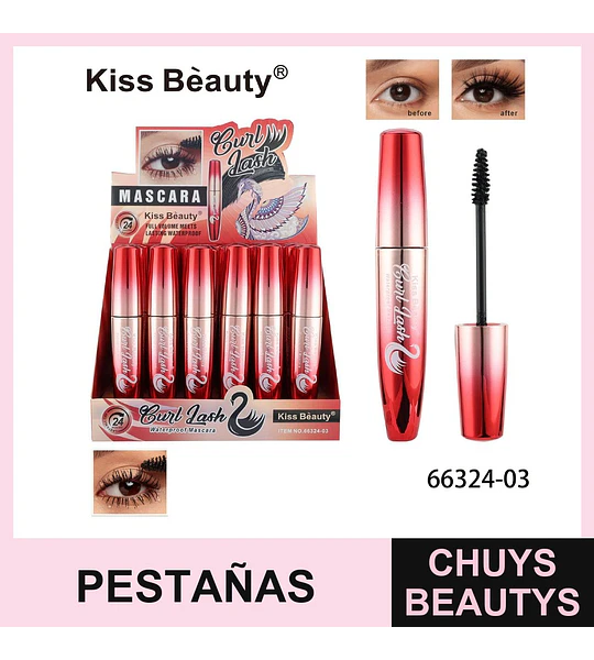 Mascara Kiss Beauty Curl Lash Full Volumen 24 Horas Waterproof