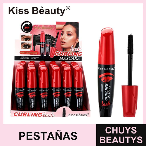 Máscara de Pestañas Kiss Beauty Curling Waterproof Super Negra 24H - Chuys Beautys | Chuys Beautys