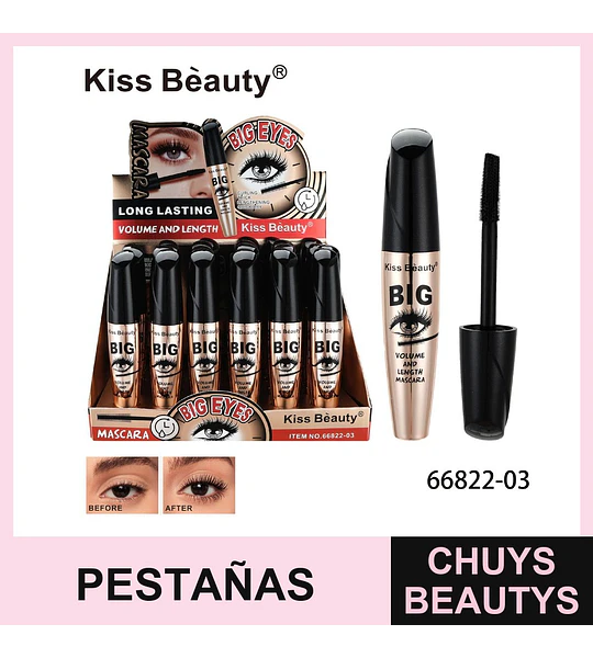 Mascara de Pestañas Kiss Bèauty Big Eyes Volumen y Longitud Duradera