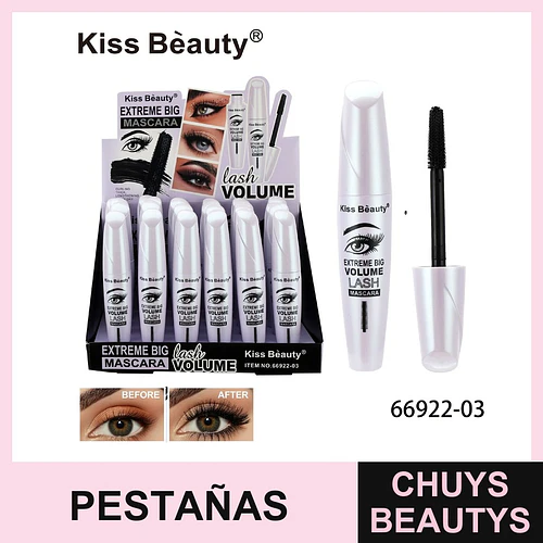 Máscara de Pestañas Kiss Beauty Extreme Big Volume Alargadora y Rizadora - Chuys Beautys | Chuys Beautys