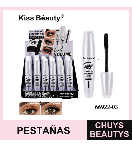 Máscara de Pestañas Kiss Beauty Extreme Big Volume Alargadora y Rizadora