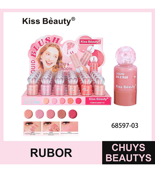 Rubor Líquido Suave y Sedoso Kiss Beauty para Mejillas Radiantes
