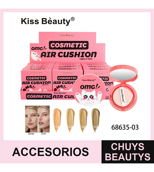 Cojín de Aire Cosmético Ligero Kiss Beauty OMG! con Espejo