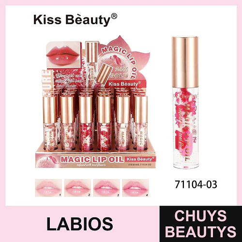 Aceite labial mágico Kiss Beauty con flores reales y acabado glossy - Chuys Beautys | Chuys Beautys