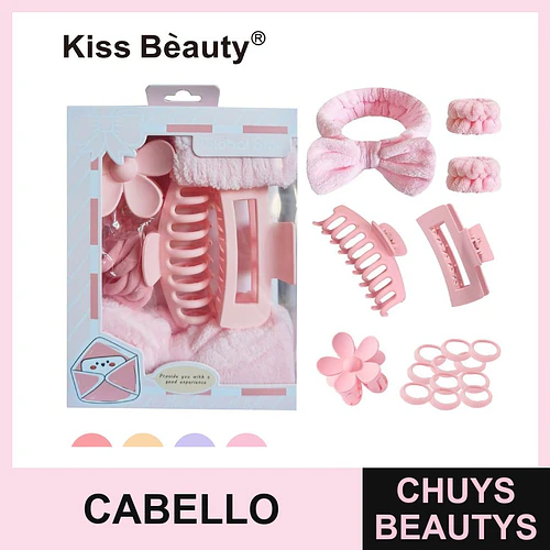 Set de Accesorios Capilares Rosados Kiss Bèauty con Diadema y Pinzas - Chuys Beautys | Chuys Beautys