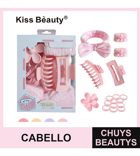 Set de Accesorios Capilares Rosados Kiss Bèauty con Diadema y Pinzas