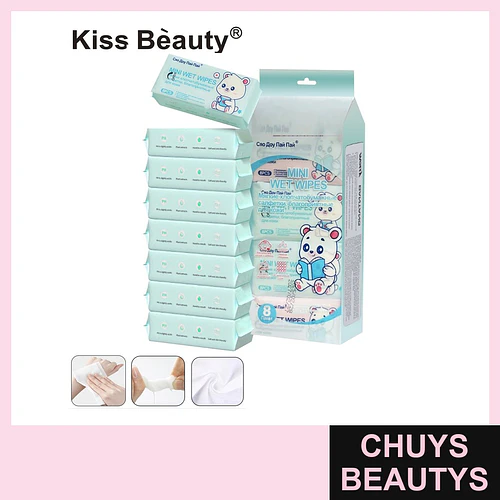 Toallitas húmedas mini con extractos de plantas y pH balanceado Kiss Bèauty, 60 unidades - Chuys Beautys | Chuys Beautys