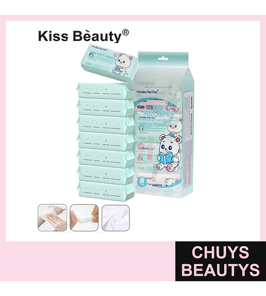 Toallitas húmedas mini con extractos de plantas y pH balanceado Kiss Bèauty, 60 unidades