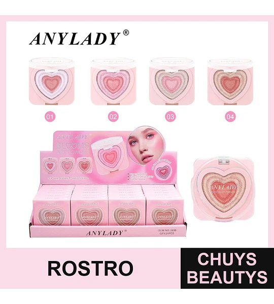 Polvo Iluminador Facial Corazón Multitono ANYLADY Blooms Art Powder