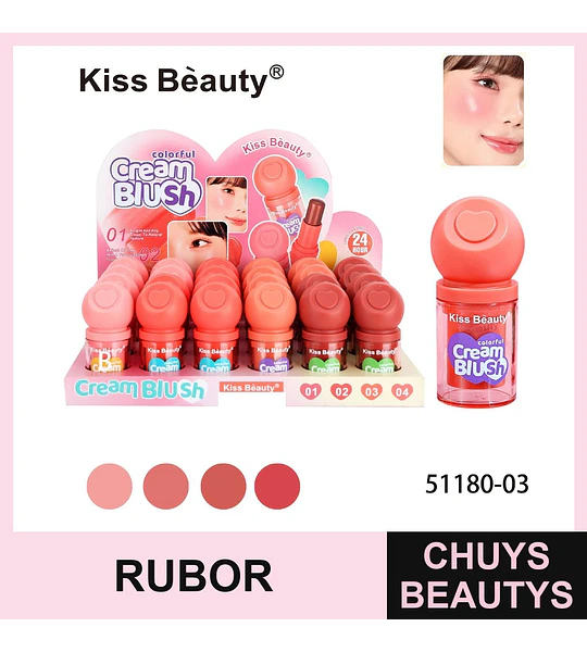 Rubor en crema Colorful de larga duración Kiss Beauty