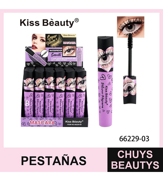 Mascara de Pestañas Super Volumen Waterproof Kiss Beauty