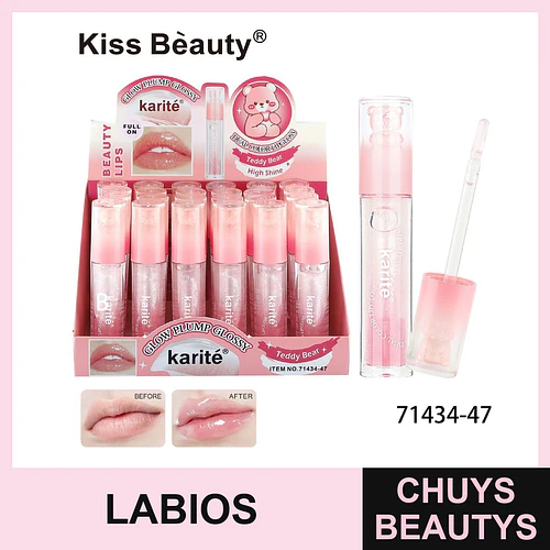 Brillo labial voluminizador Karité Glow Plump Glossy con diseño de osito - Chuys Beautys | Chuys Beautys