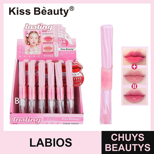 Brillo y Aceite Labial 2 en 1 Lasting Moist Kiss Beauty - Chuys Beautys | Chuys Beautys