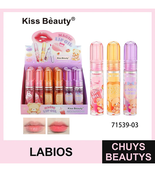 Aceite Labial Mágico Kiss Beauty con efecto pH y brillo 24H