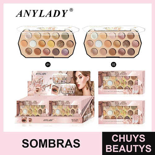 Paleta de Sombras ANYLADY Pretty Strong de 16 Colores Variados - Chuys Beautys | Chuys Beautys