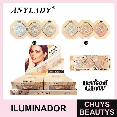 Paleta de iluminadores Anylady Baked Glow con 3 tonos para un brillo radiante - Chuys Beautys | Chuys Beautys